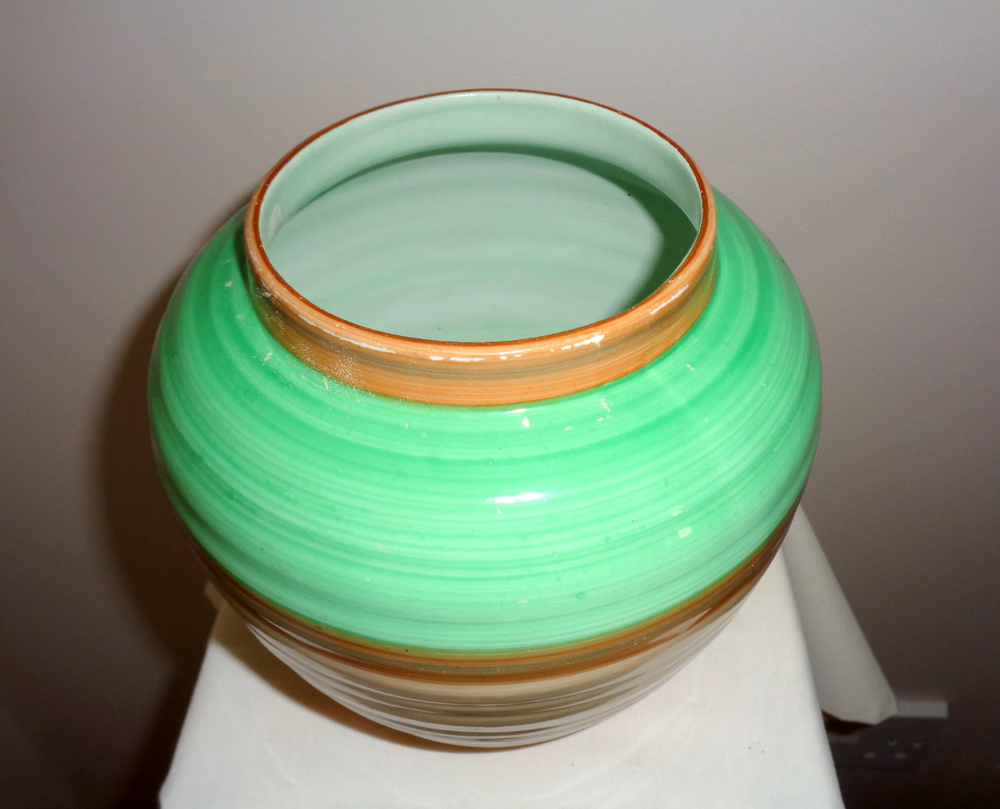 1930s Shelley Art Deco Green & Brown Banded Ginger Jar