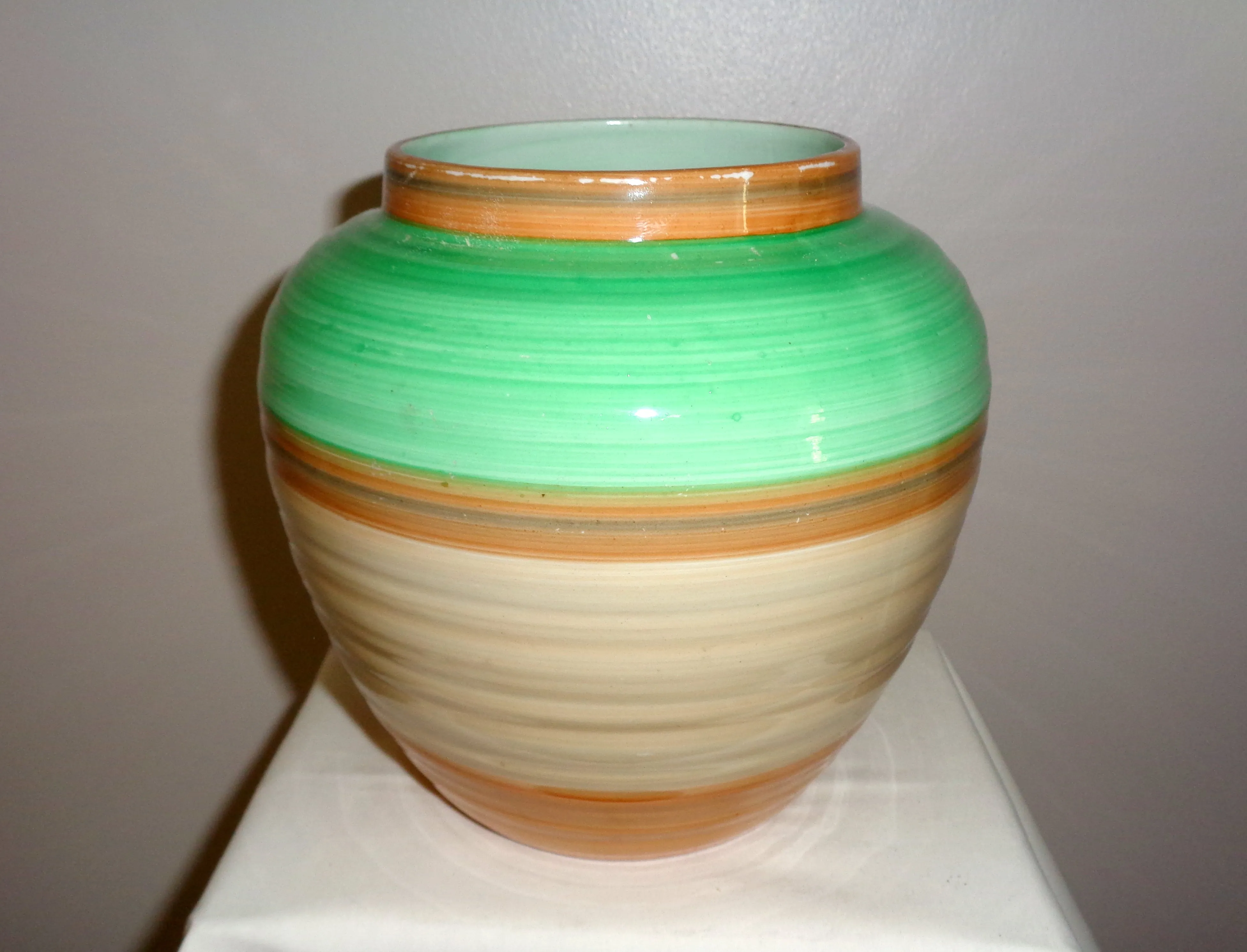 1930s Shelley Art Deco Green & Brown Banded Ginger Jar