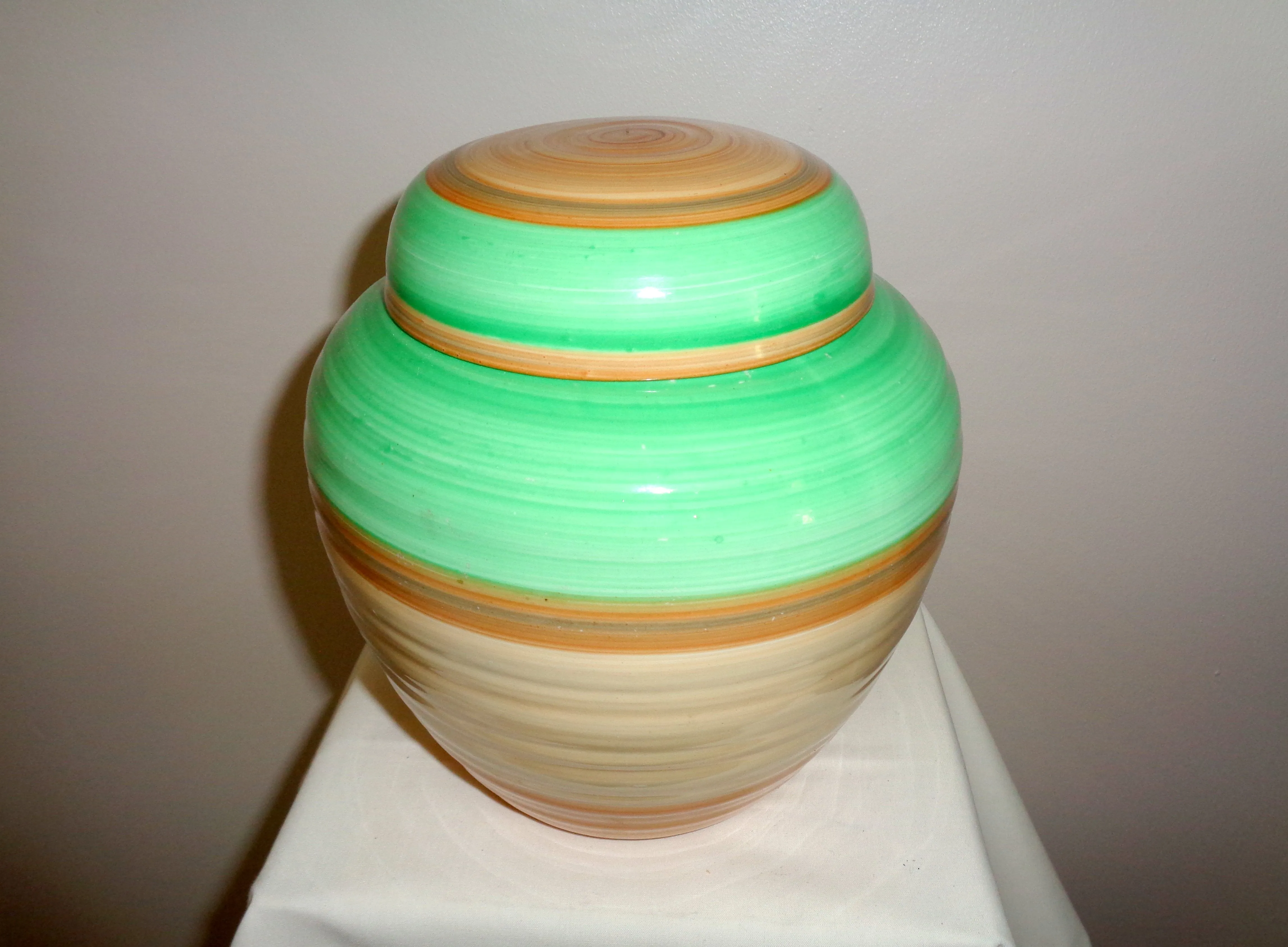 1930s Shelley Art Deco Green & Brown Banded Ginger Jar