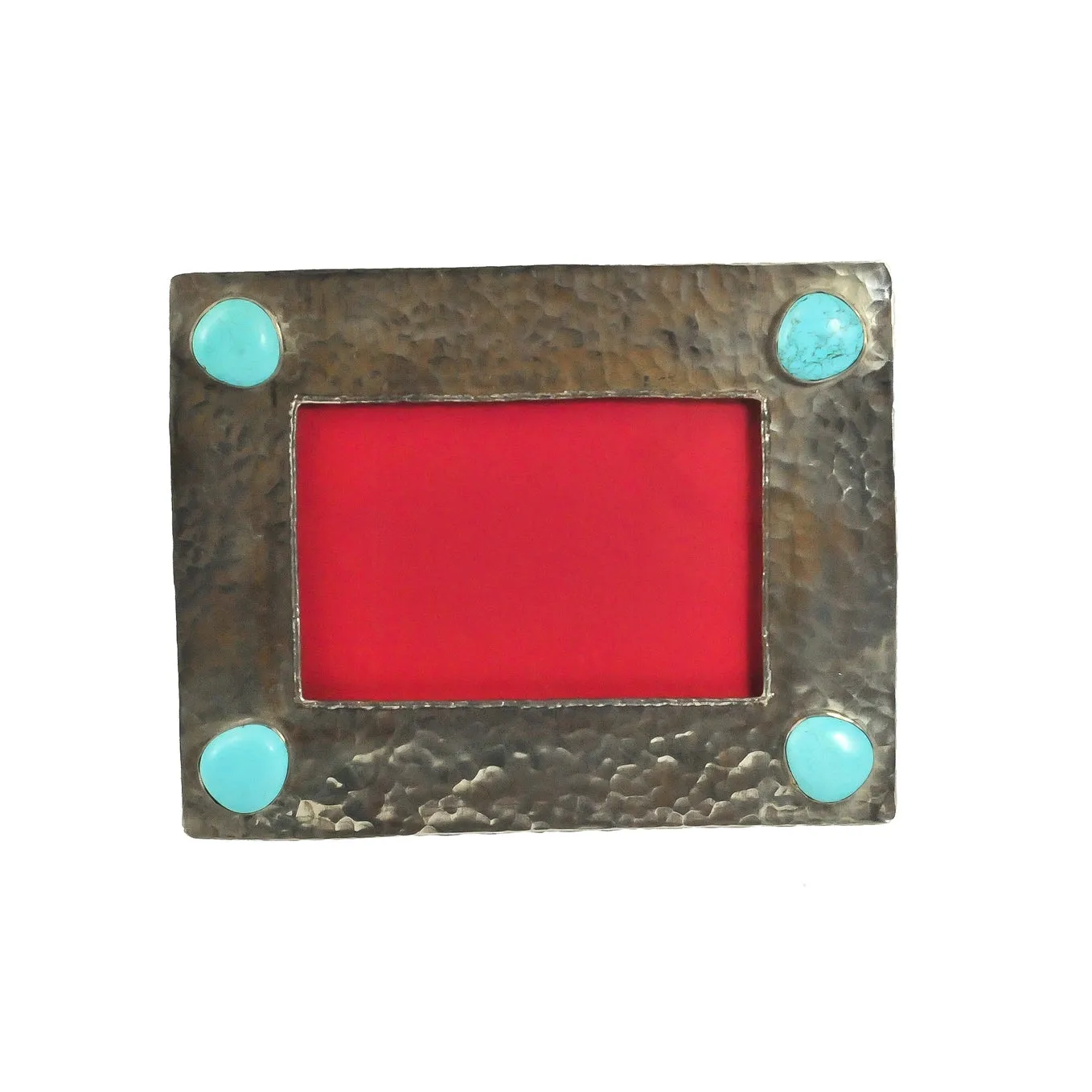 5X7 Dimpled Frame With Turquoise By J. Alexander Rustic Silver