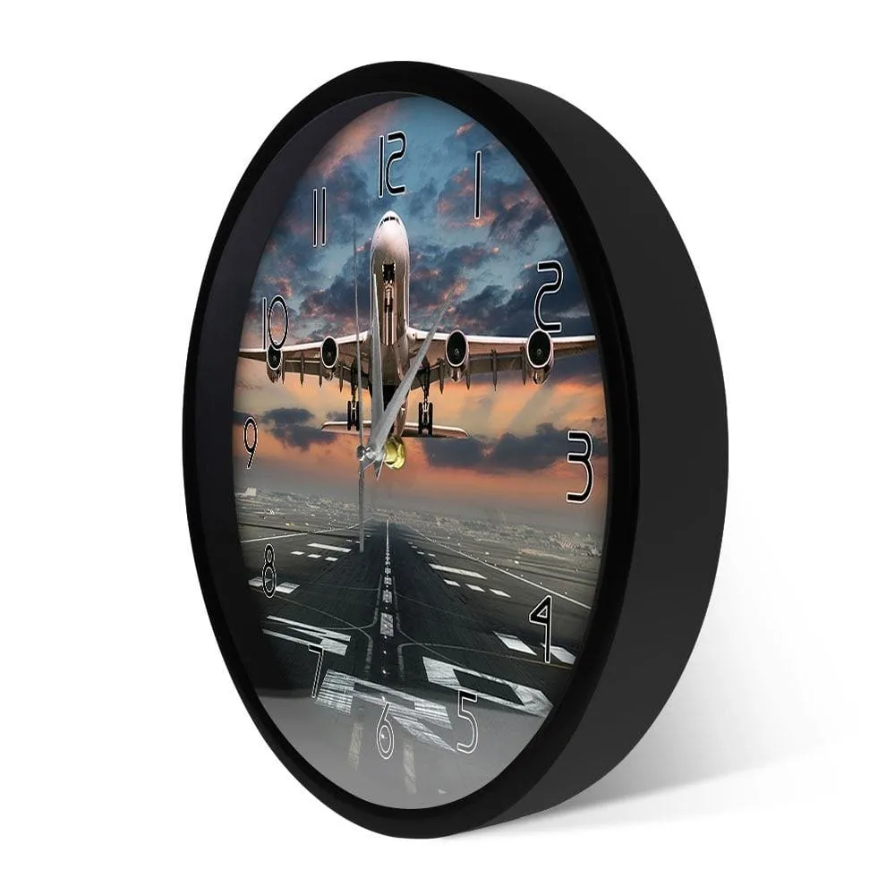 Airplane Taking off Aviation Pilot Wall Clock Sunset Airplane Lawn Airport