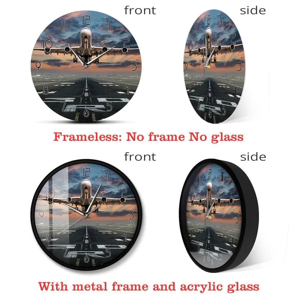Airplane Taking off Aviation Pilot Wall Clock Sunset Airplane Lawn Airport
