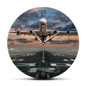 Airplane Taking off Aviation Pilot Wall Clock Sunset Airplane Lawn Airport