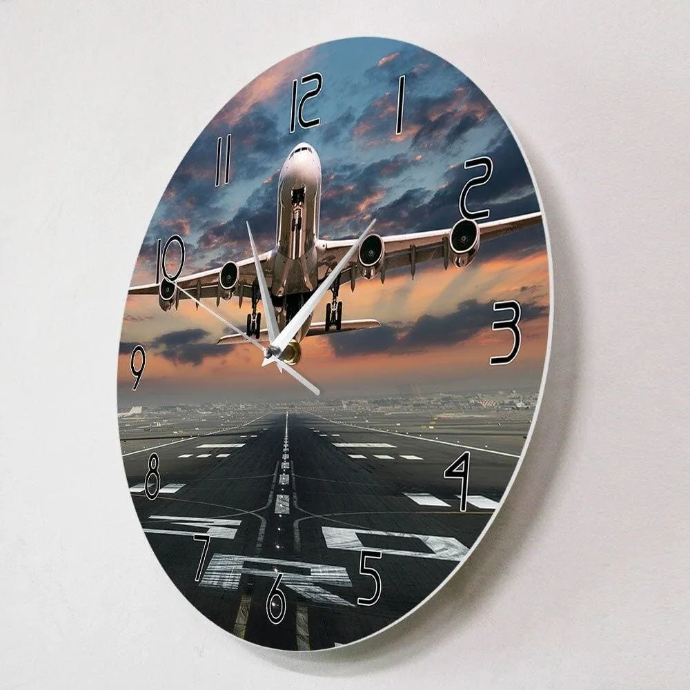 Airplane Taking off Aviation Pilot Wall Clock Sunset Airplane Lawn Airport