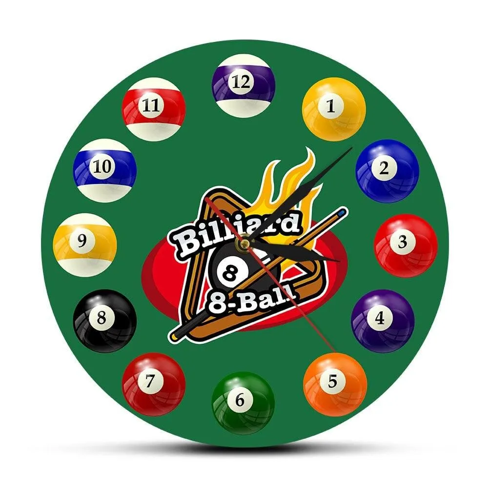 Billiard Balls Colorful Wall Clock Pool Snooker Sports Clock Pool Hall Game Room