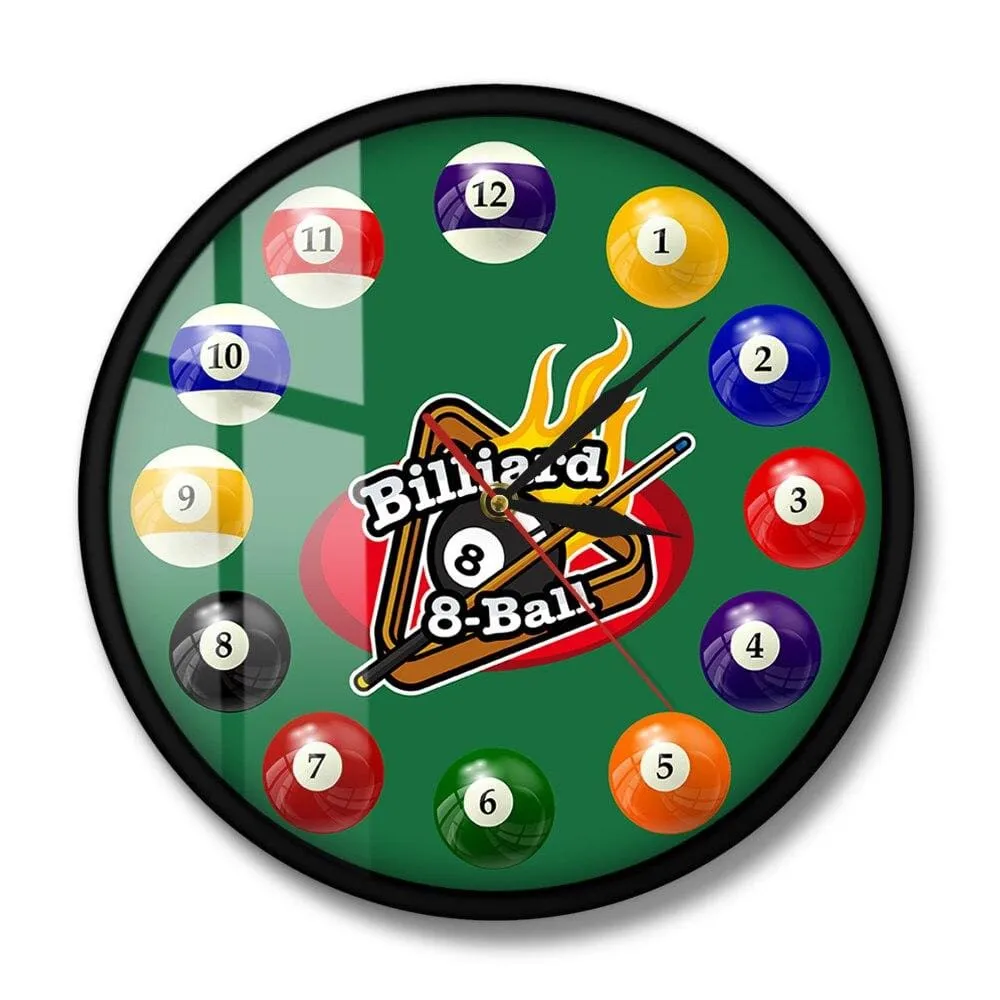 Billiard Balls Colorful Wall Clock Pool Snooker Sports Clock Pool Hall Game Room