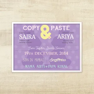 Birth Statistics Frame for Twin Girls <br> Copy & Paste