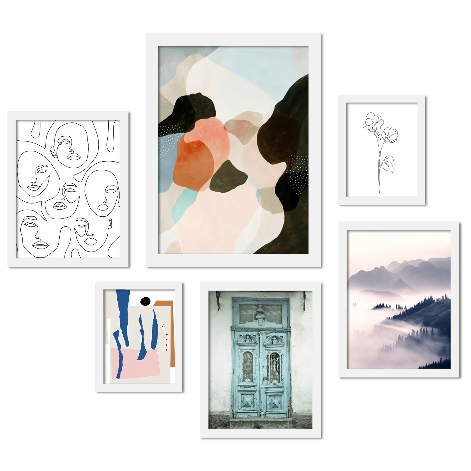 Black and White Contemporary Mixed Art - 6 Piece Framed Gallery Wall Set