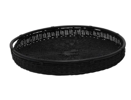 Black Rattan Tray with Handles, Two Sizes