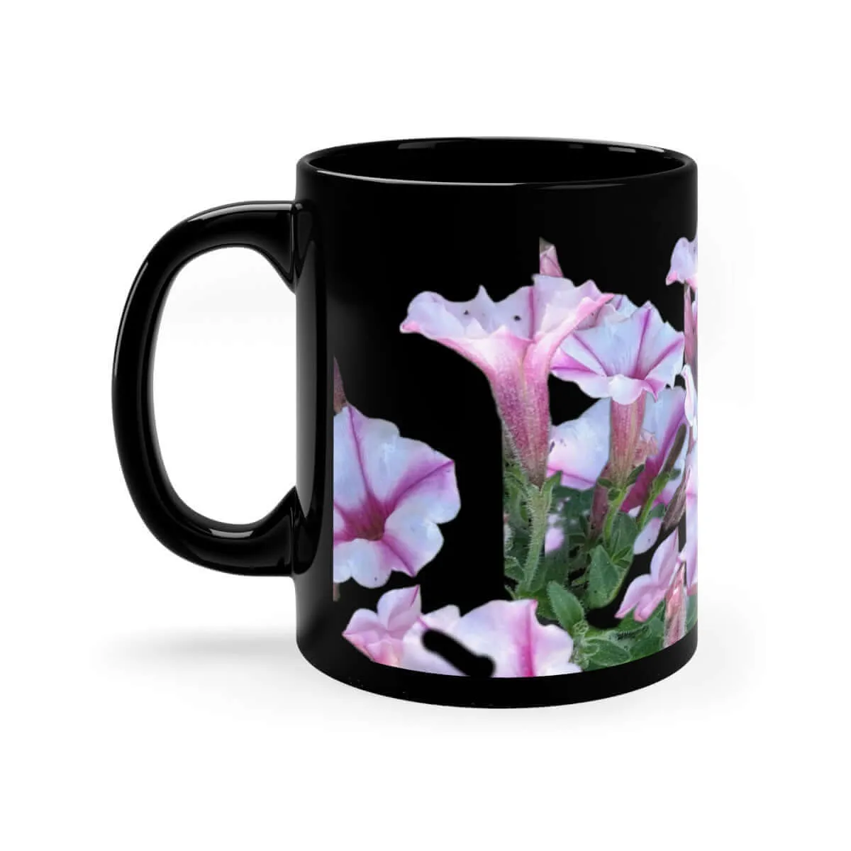 Ceramic Glossy Mug Petunias Design (black) 11oz.