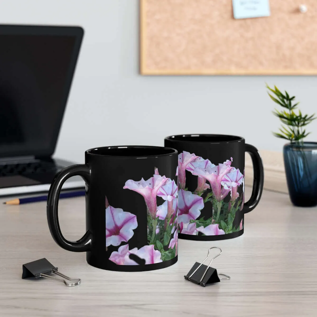 Ceramic Glossy Mug Petunias Design (black) 11oz.