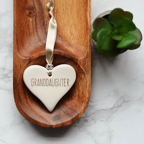 Ceramic Heart Granddaughter with Gold ribbon by Dimbleby