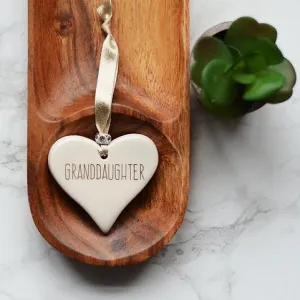 Ceramic Heart Granddaughter with Gold ribbon by Dimbleby