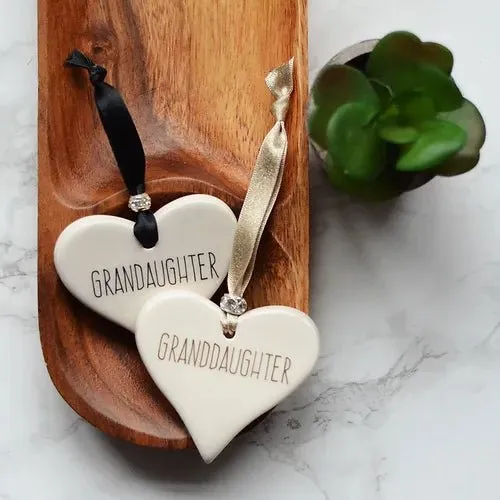 Ceramic Heart Granddaughter with Gold ribbon by Dimbleby
