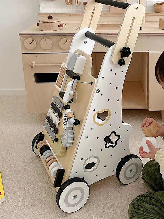 COMMIKI Wooden Multi-functional-عربة أطفال خشبية