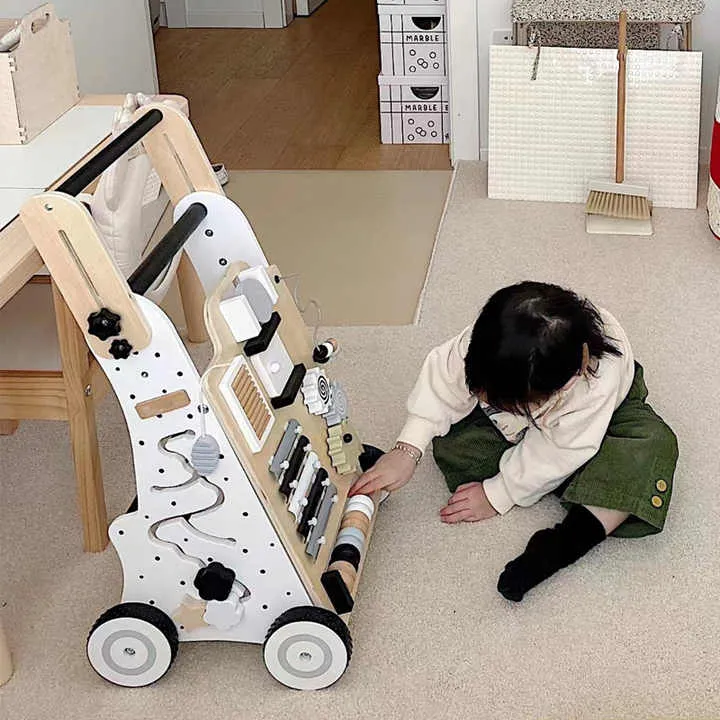 COMMIKI Wooden Multi-functional-عربة أطفال خشبية