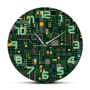Computer Electronic Chip Circuit Board Geeky Wall Clock Green Pc Circuit Board