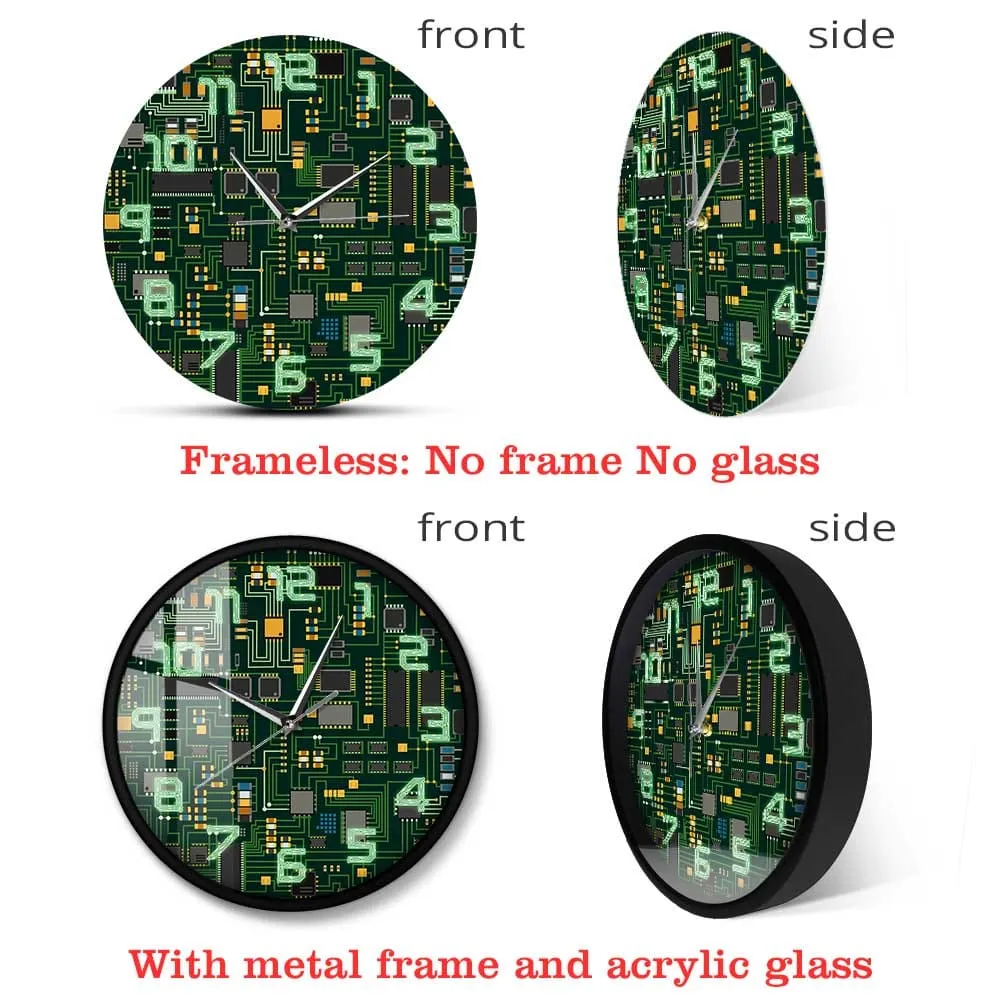Computer Electronic Chip Circuit Board Geeky Wall Clock Green Pc Circuit Board