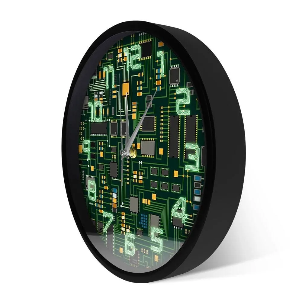Computer Electronic Chip Circuit Board Geeky Wall Clock Green Pc Circuit Board