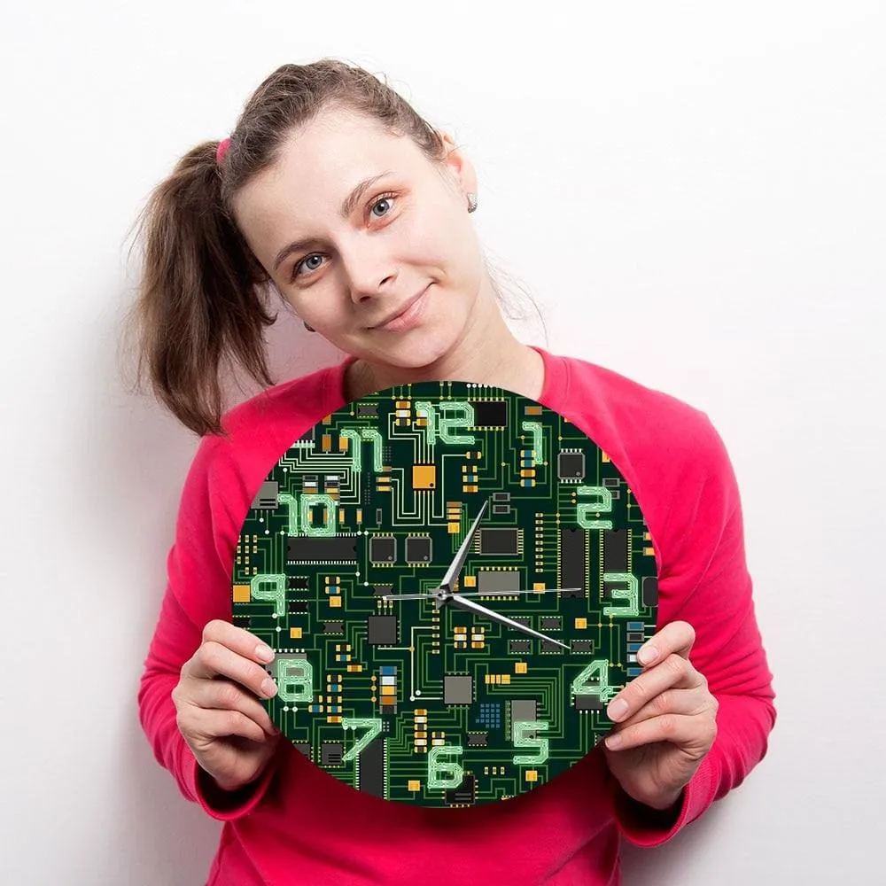 Computer Electronic Chip Circuit Board Geeky Wall Clock Green Pc Circuit Board