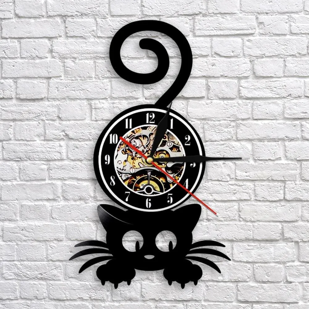 Crazy Cat Lady Wall Art Silhouette Kitten Cat with Funny Tail Home Decor Wall