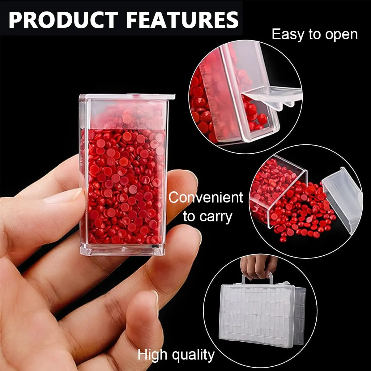 HASTHIP® 64 Grids Diamond Painting Storage Box, Diamond Painting Accessories Storage with Pick Up Pens, Diamond Trays Spoon Tweezers Label Sticker