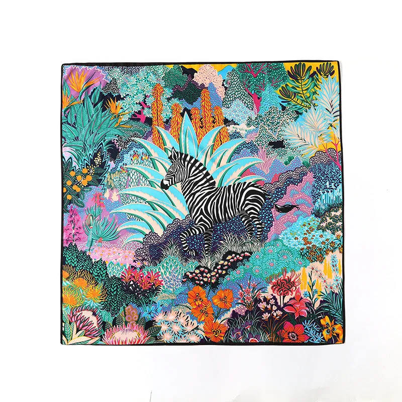 Plant flower simulation silk scarf feminine temperament wild 90 large square scarf zebra print scarf headband