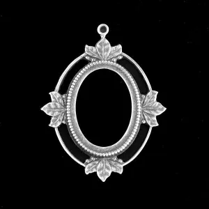 Sterling silver plated brass open back oval frame pendant setting for cabochon. 40x30mm. b9-0804-1S