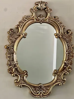 TOUCH WOOD HANDICRAFT Wall Hanging Wooden Mirror Frame for Home Decor, Wall Decorative Frames, Wooden Hand Carving Floral Design Frames, Antique Gold Color (36x24) Inch Without Mirror
