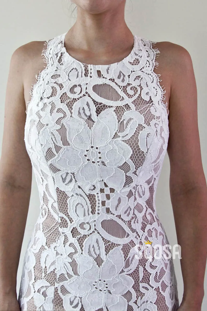 Unique Bateau Neckline Lace Mermaid Wedding Dress QW2452