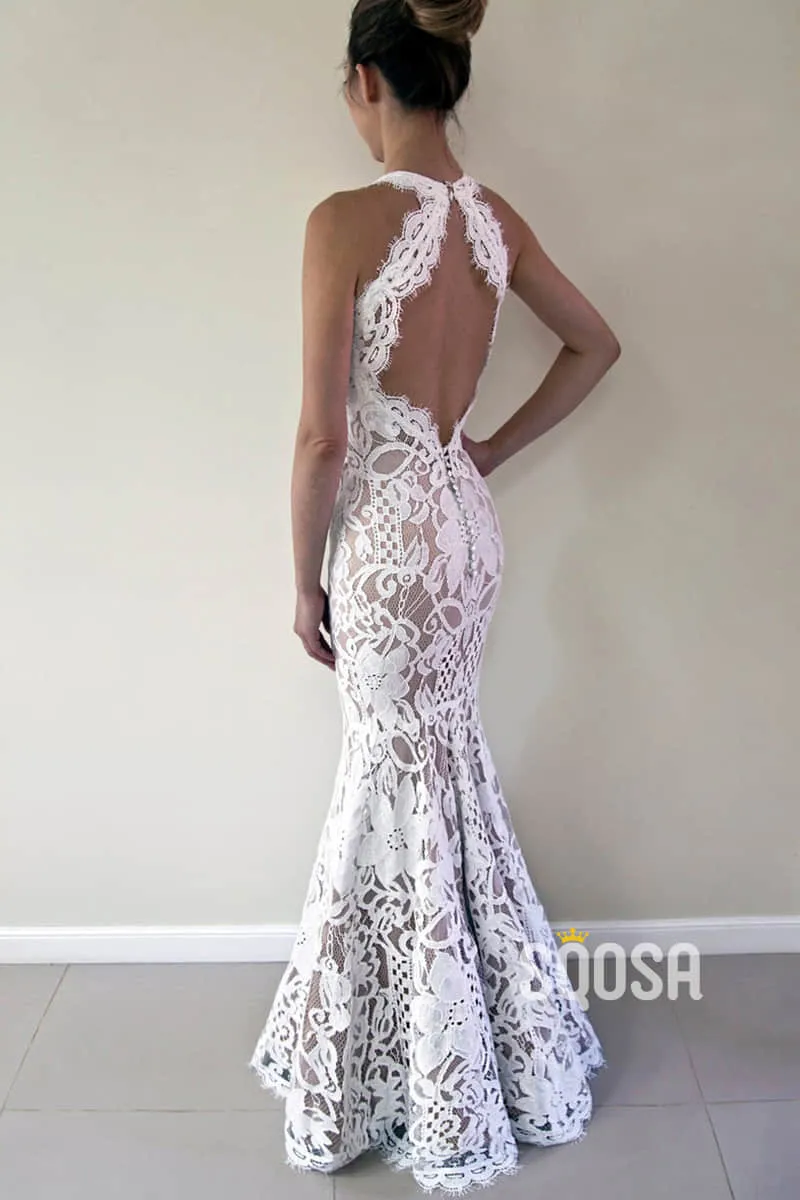 Unique Bateau Neckline Lace Mermaid Wedding Dress QW2452