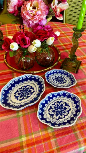 Vintage Ceramic Trays, Serving Dishes, Set of 3, Blue and White Chinoiserie