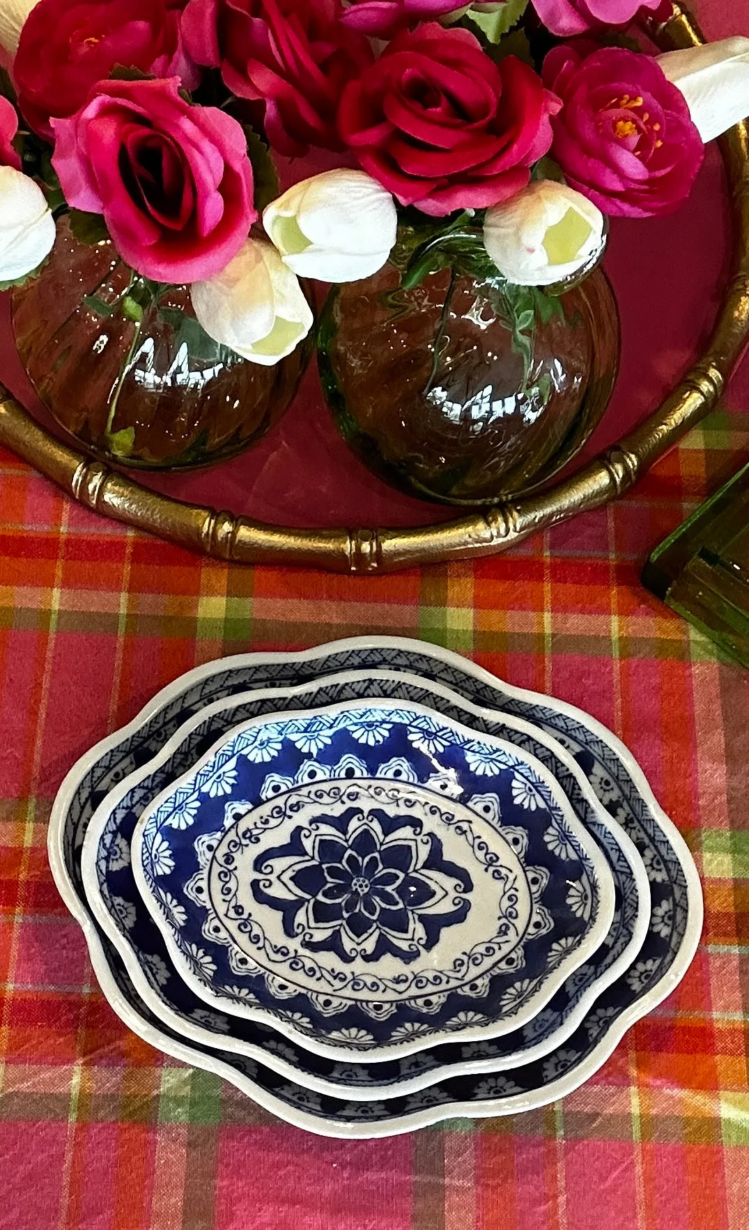 Vintage Ceramic Trays, Serving Dishes, Set of 3, Blue and White Chinoiserie