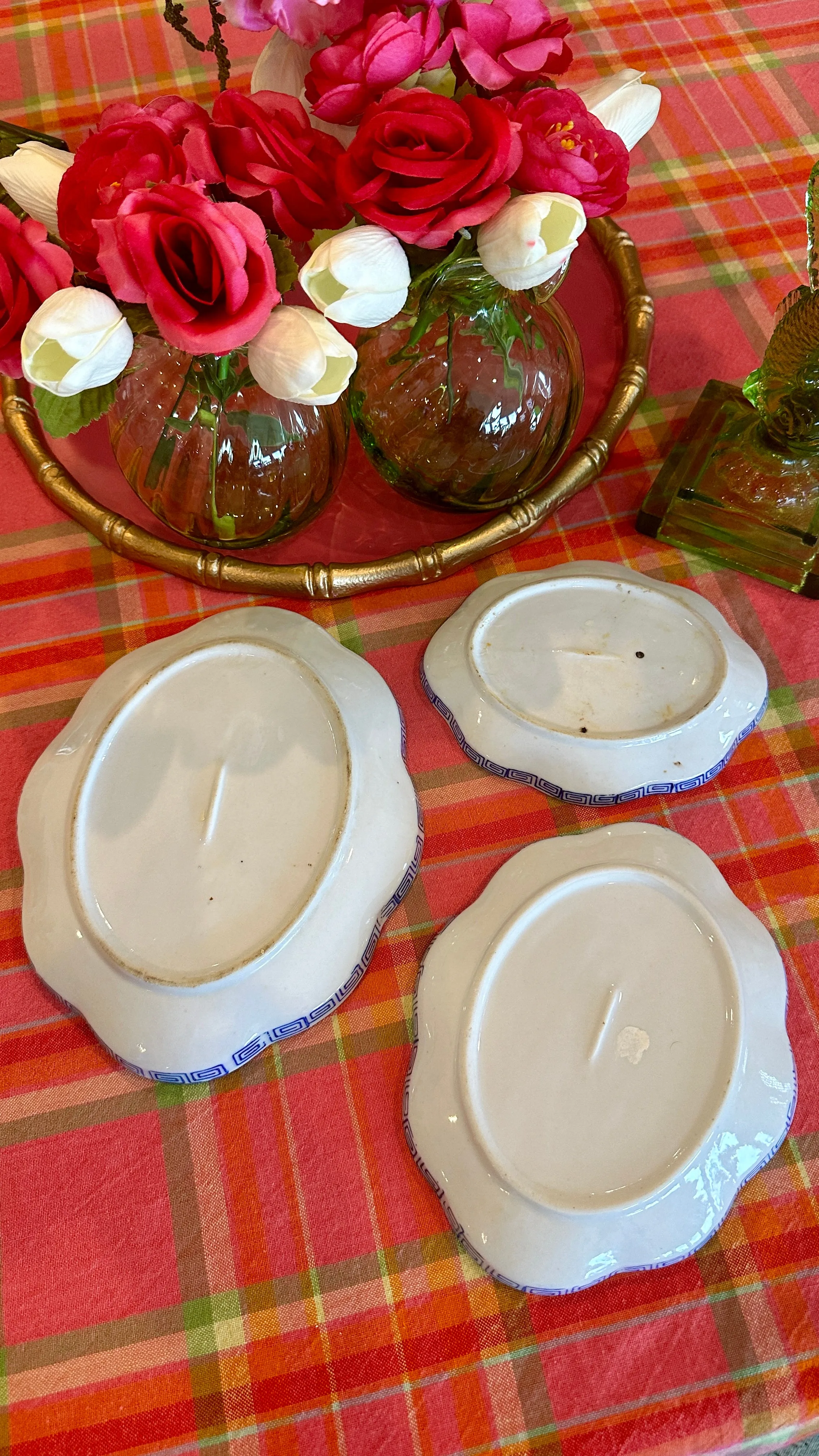 Vintage Ceramic Trays, Serving Dishes, Set of 3, Blue and White Chinoiserie