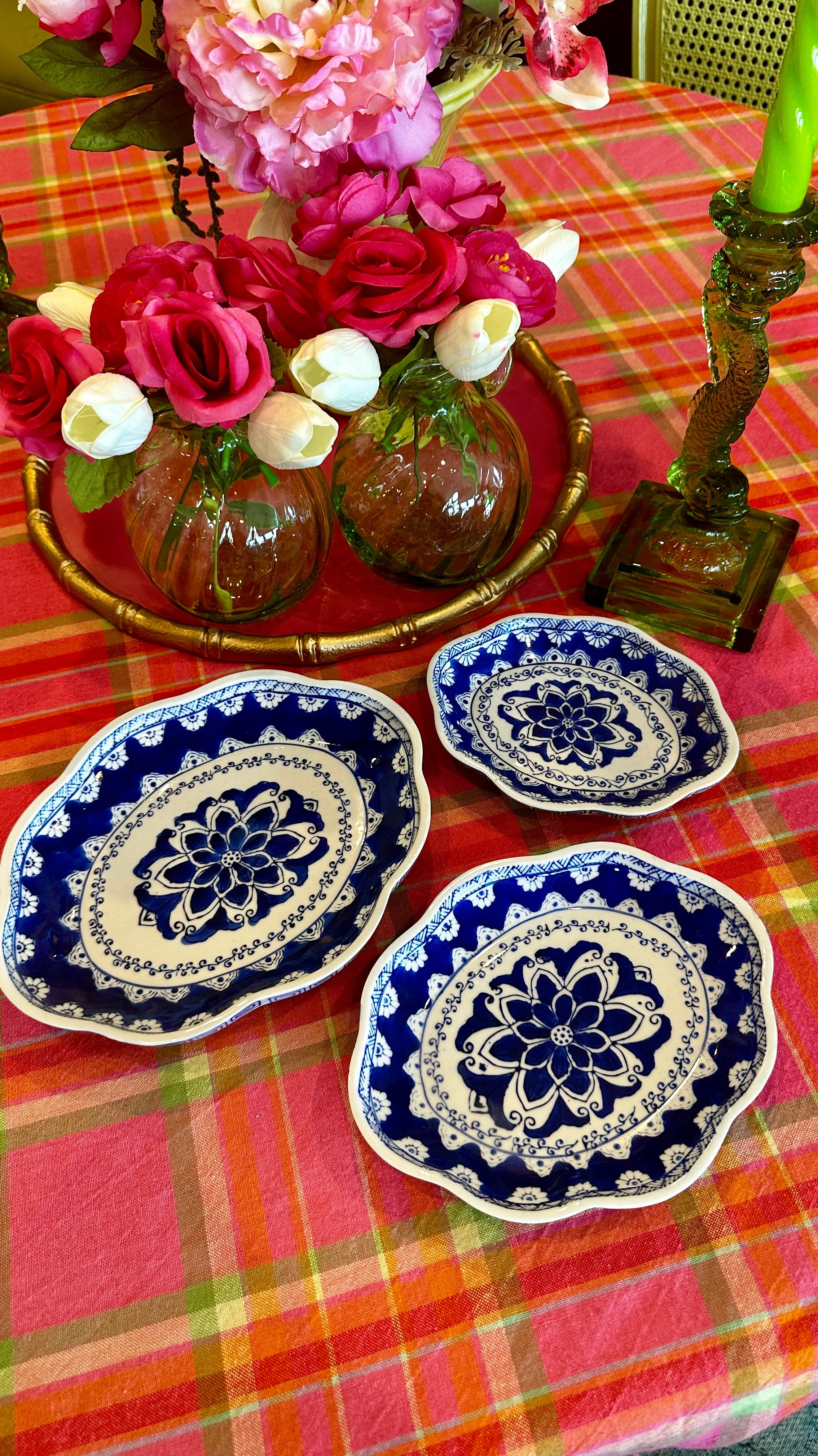 Vintage Ceramic Trays, Serving Dishes, Set of 3, Blue and White Chinoiserie