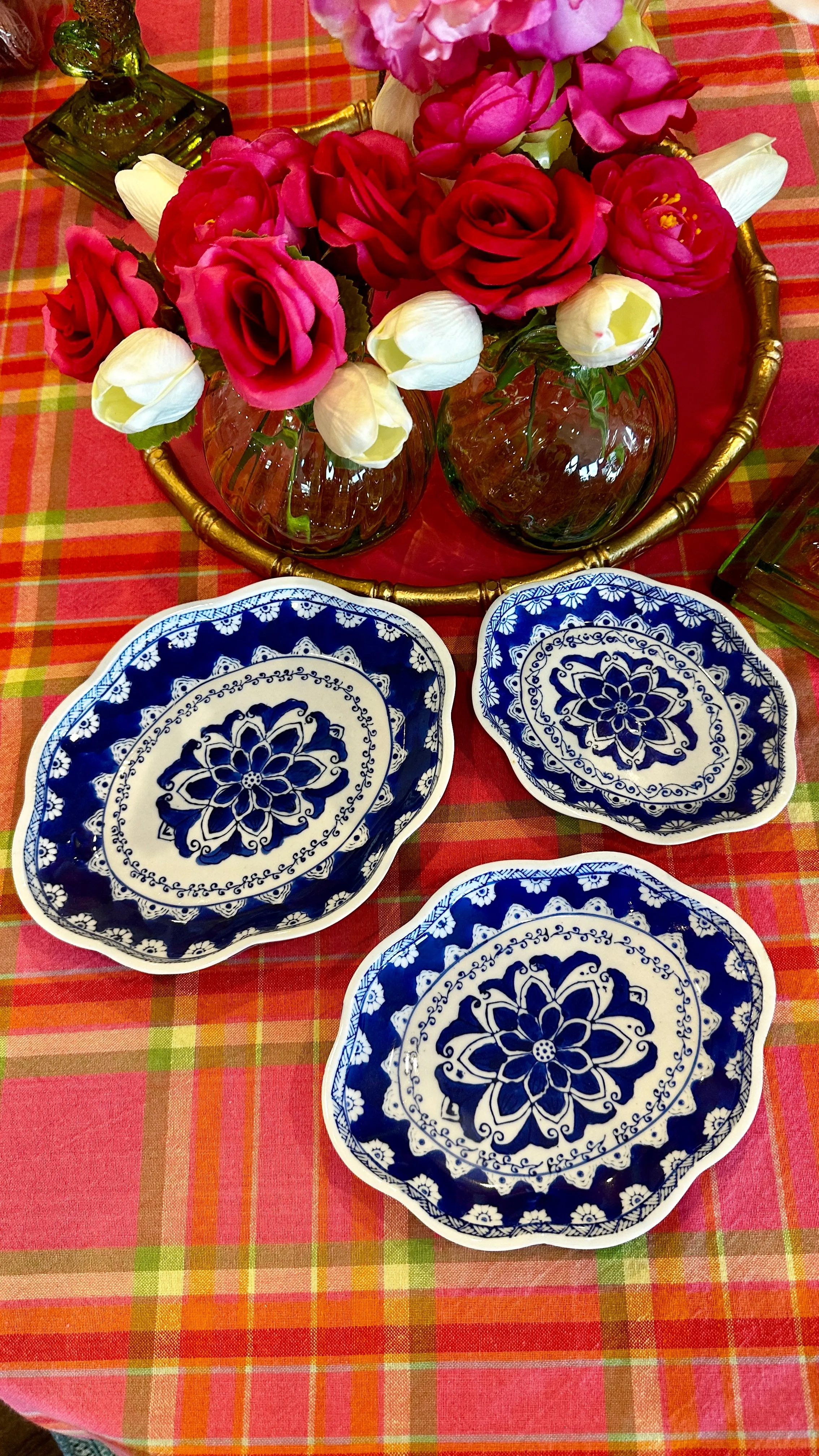Vintage Ceramic Trays, Serving Dishes, Set of 3, Blue and White Chinoiserie