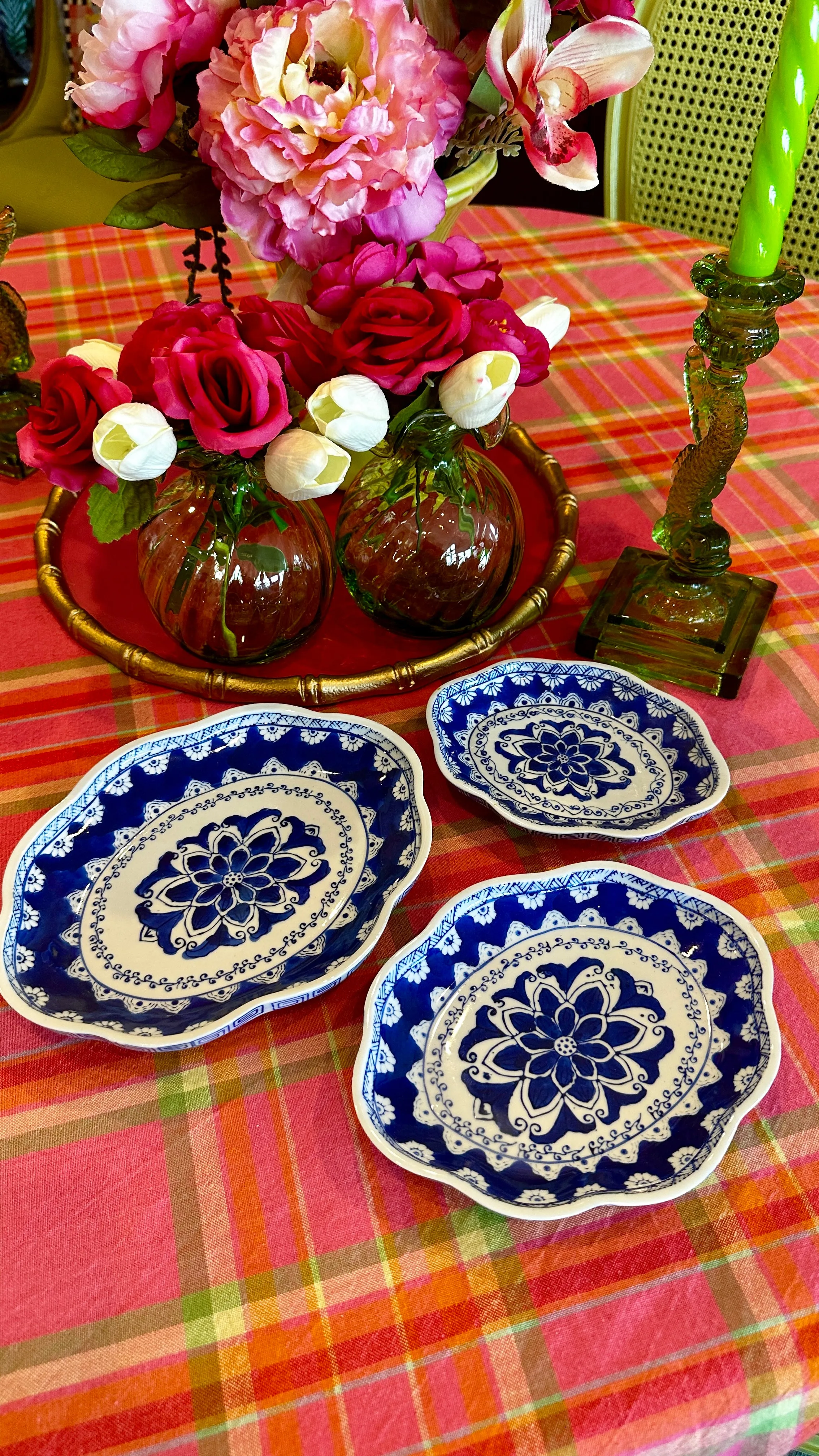 Vintage Ceramic Trays, Serving Dishes, Set of 3, Blue and White Chinoiserie