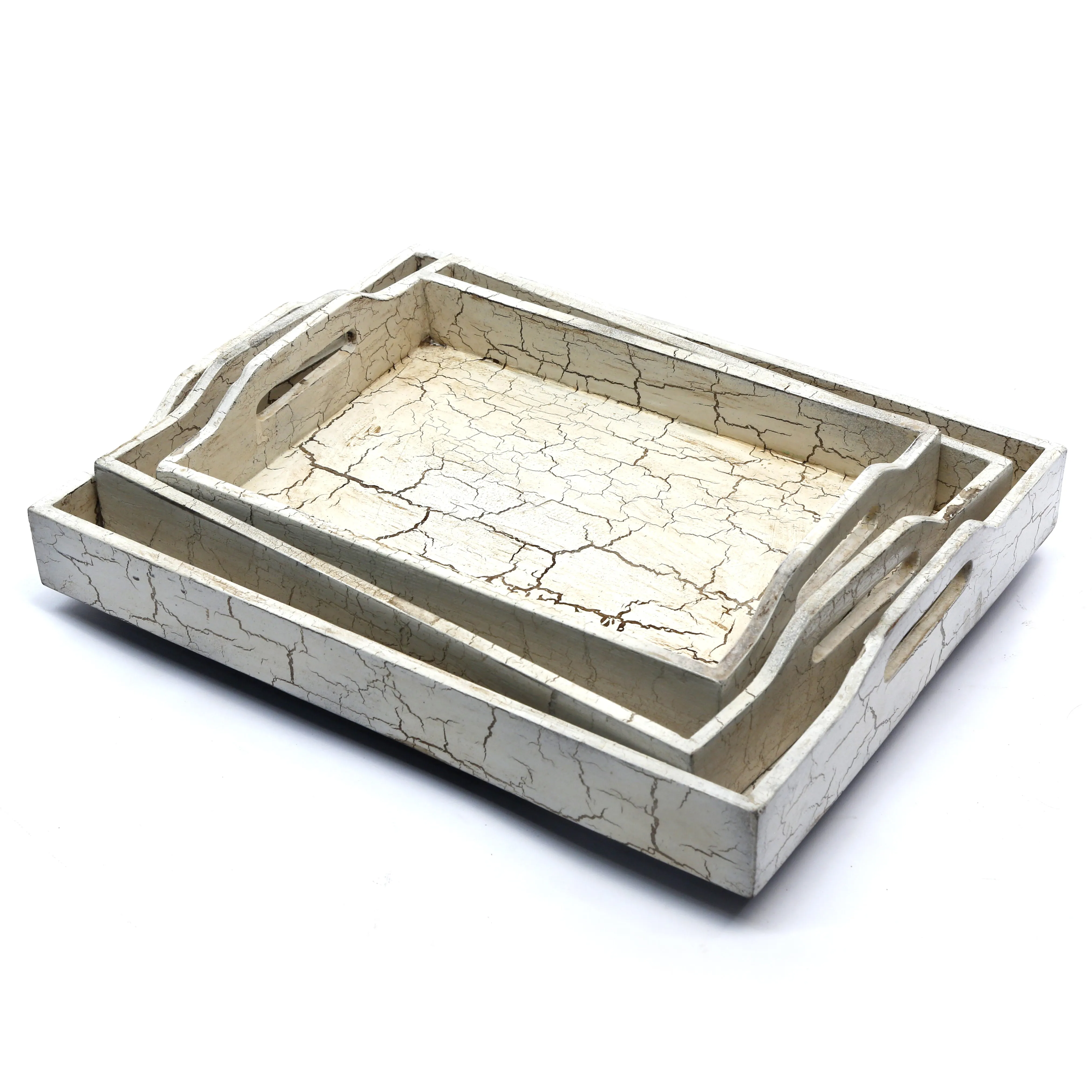 White Distressed Tray Set